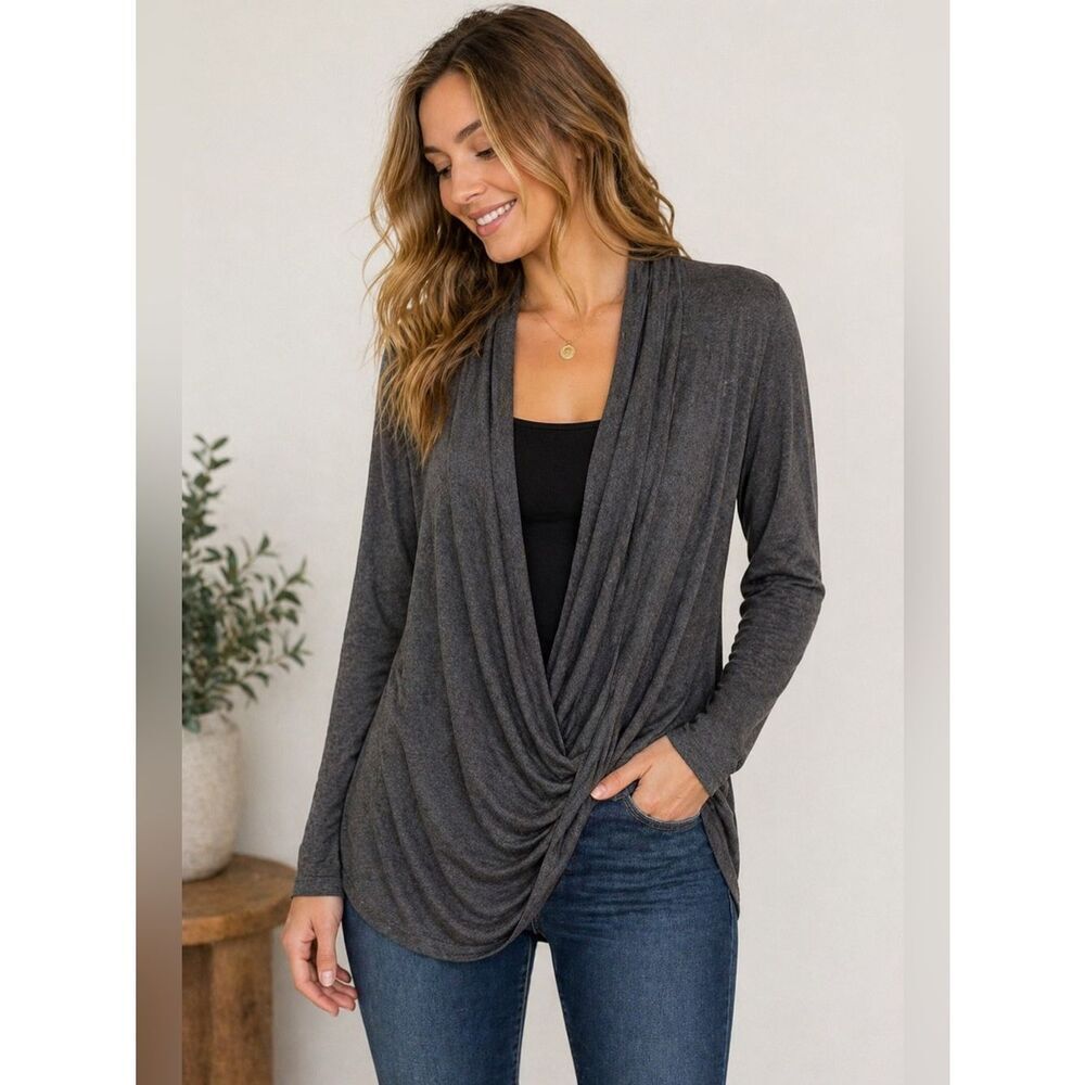 POPANA Gray Criss Cross Draped Cardigan Top Women’s XL